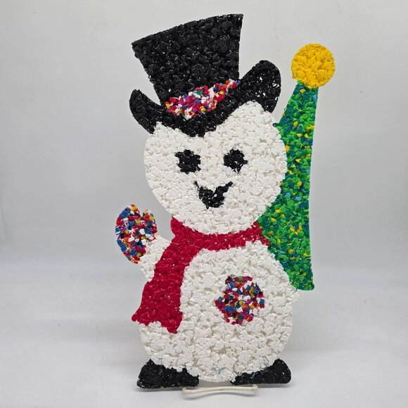 Vintage Melted Plastic Popcorn Snowman Ornament Decoration 18.5" - Picture 7 of 8